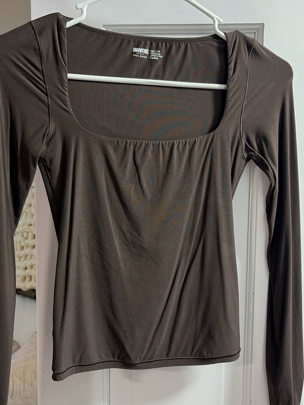 aerie Chocolate Brown Long-Sleeve Scoop Neck Top
